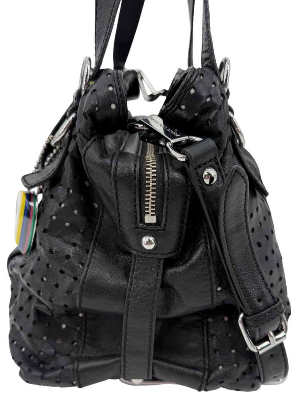 RARE VTG Juicy Couture Perforated Leather Triple-Compartment Crossbody Hobo Bag - Picture 6 of 16